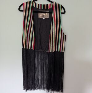 Striped Fringe Vest